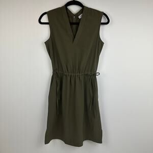 Calvin Klein Womens Sleeveless Cinched Waist Tie V-Neck Casual Green Dress 2